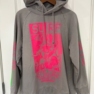 Surf Is Dead Gray Hoodie with Neon Pink Graphic